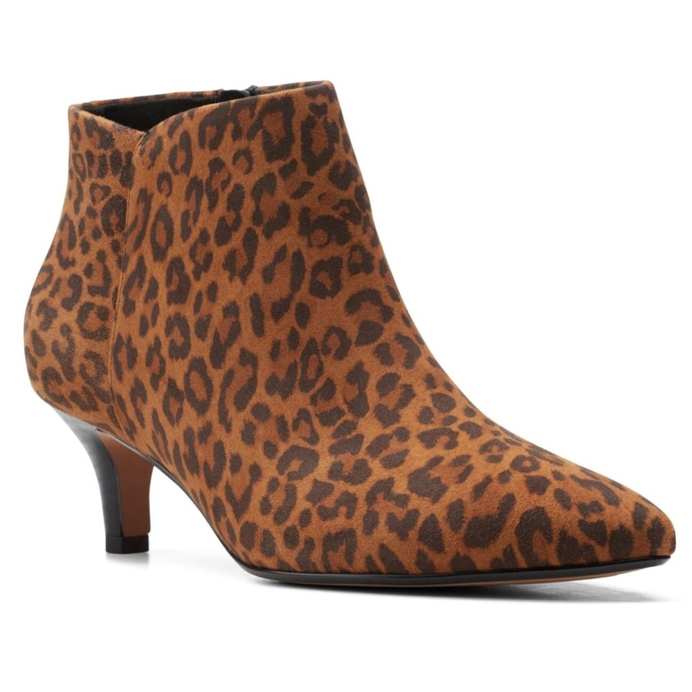 CLARKS Ankle Boot Linvale Sea Tan Leopard Print - Picture 1 of 6